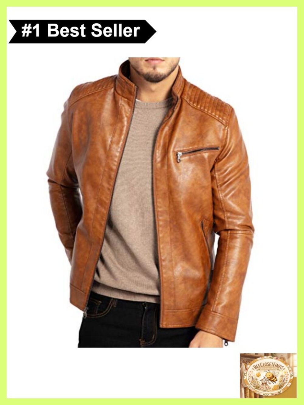 Men's Faux Leather Moto Jacket Stand Collar Lightweight Zip Front